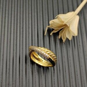 David Yurman 7.5mm Golden Cross Double-row Diamond-encrusted Ring Size: 7